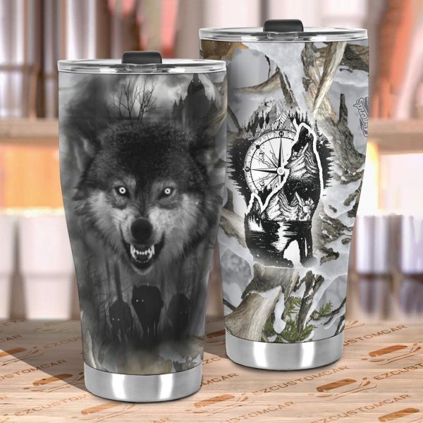 howling wolf car tumbler cup custom animal car accessories am0nd