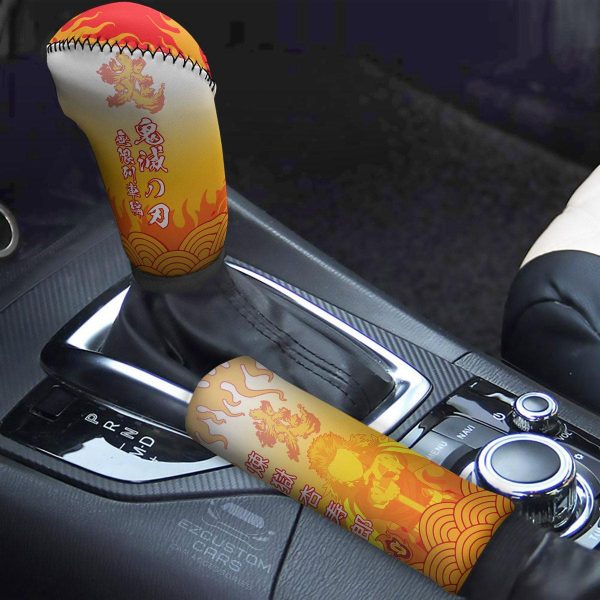 Kyoujurou Rengoku Car Shift Knobs Covers Set Custom Demon Slayer Car Accessories