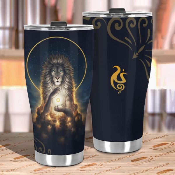 lion meditate car tumbler cup custom lion car accessories qnara