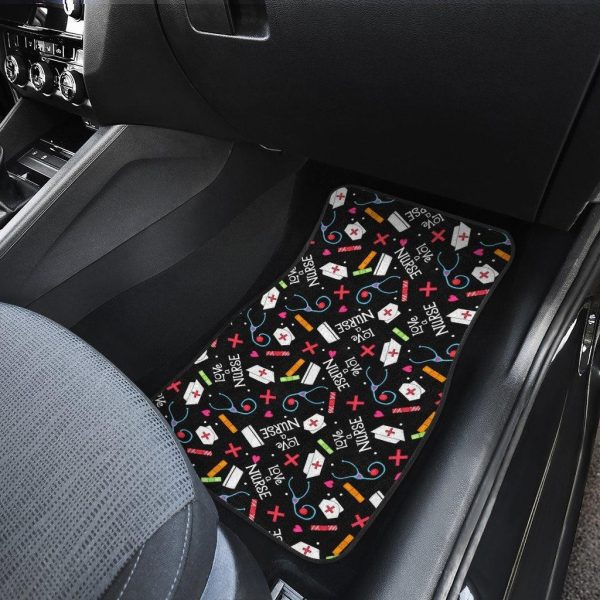 love nurse car floor mats custom black pattern print eztf9