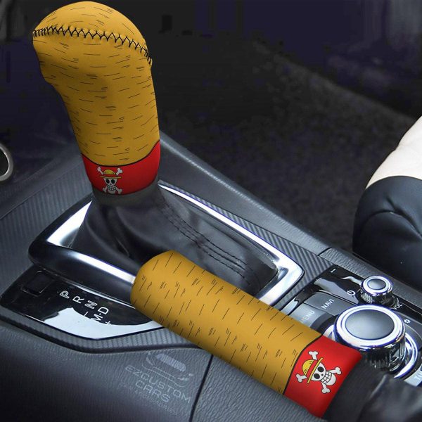 Monkey D. Luffy Mugiwara One Piece Shift Knobs Car Covers Set Custom Anime Car Accessories