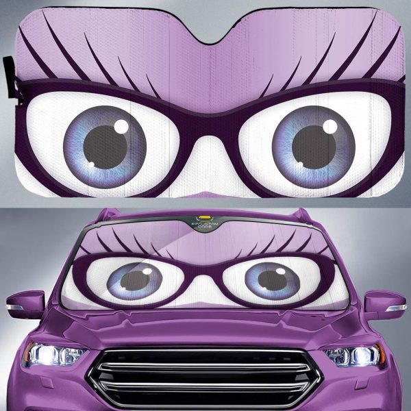 nerd female cartoon eyes pink car windshield sunshades eohp5