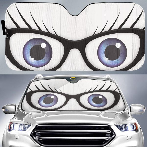 Nerd Female Cartoon Eyes Pink Car Windshield Sunshades