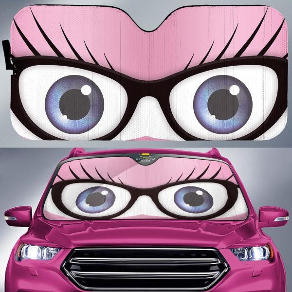 nerd female cartoon eyes pink car windshield sunshades o0ljy