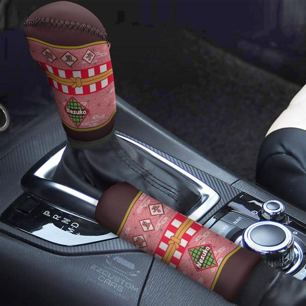 Nezuko Kamado Demon Slayer Pattern Shift Knobs Car Covers Set Custom Anime Car Accessories