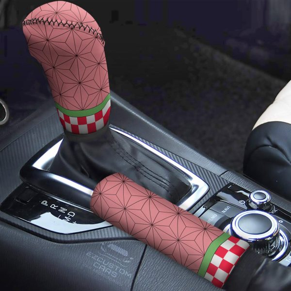 Nezuko Kamado Pattern Car Shift Knobs Covers Set Demon Slayer Custom Anime Car Accessories