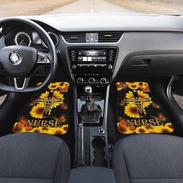 Nurse Sunflower Car Floor Mats Personalized And Butterfly Blackout