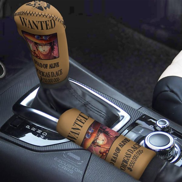 One Piece Anime Shift Knobs Car Covers Set Custom Portgas D.Ace Wanted Car Accessories