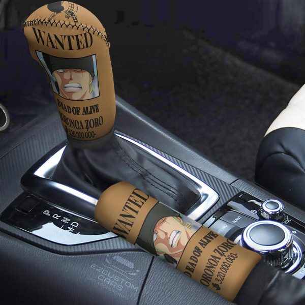 One Piece Anime Shift Knobs Car Covers Set Custom Roronoa Zoro Wanted Car Accessories
