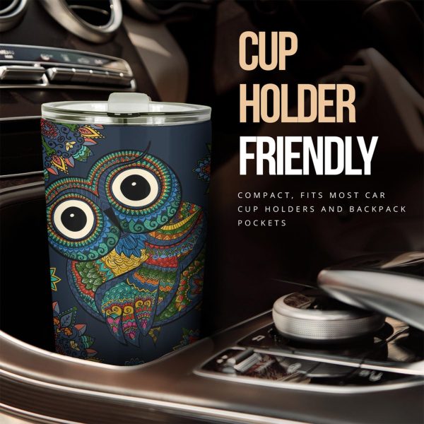 Owl Mandala Car Tumbler Cup Custom Owl Car Accessories