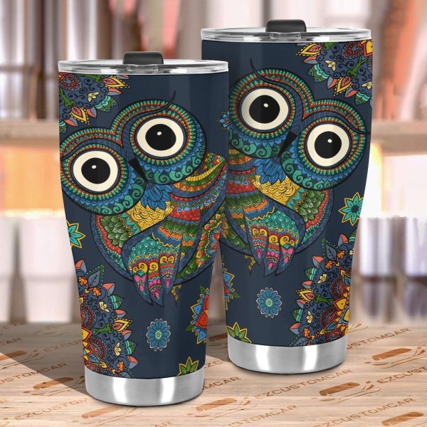 owl mandala car tumbler cup custom owl car accessories 9r07f