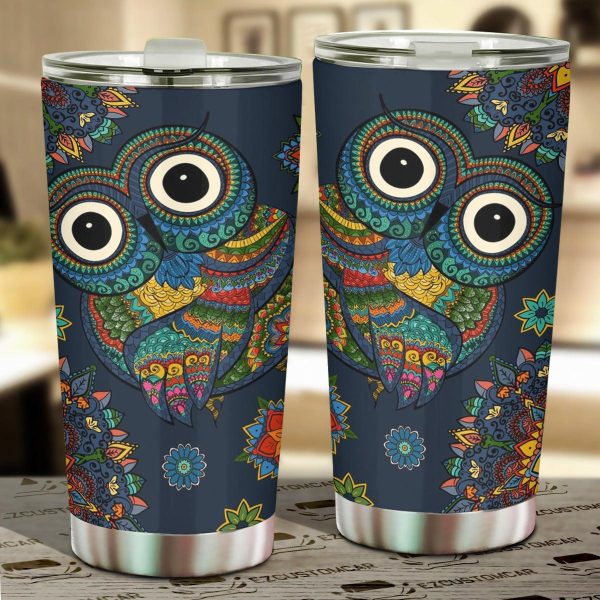 Owl Mandala Car Tumbler Cup Custom Owl Car Accessories