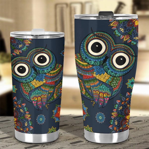owl mandala car tumbler cup custom owl car accessories j86za