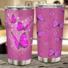 Pink Butterfly Car Tumbler Cup Custom Butterfly Car Accessories