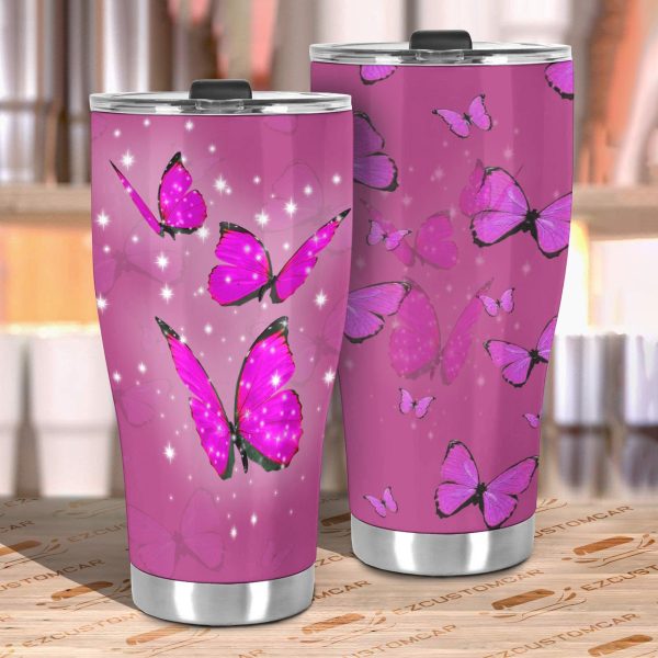 pink butterfly car tumbler cup custom butterfly car accessories yhzpd