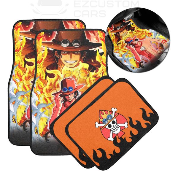 Portgas D. Ace Car Floor Mats One Piece Anime Decor For Cars Car Accessories