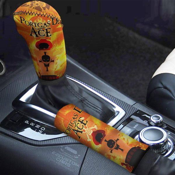 Portgas D.Ace Fire Shift Knobs Car Covers Set Custom One Piece Anime Car Accessories