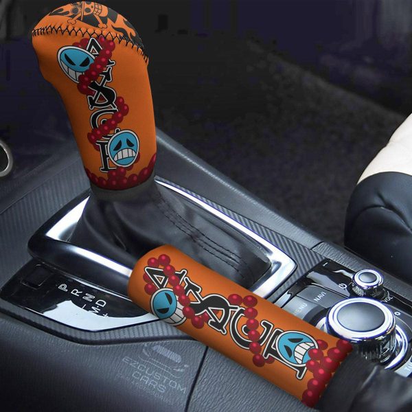 Portgas D.Ace Symbols Shift Knobs Car Covers Set Custom One Piece Anime Car Accessories