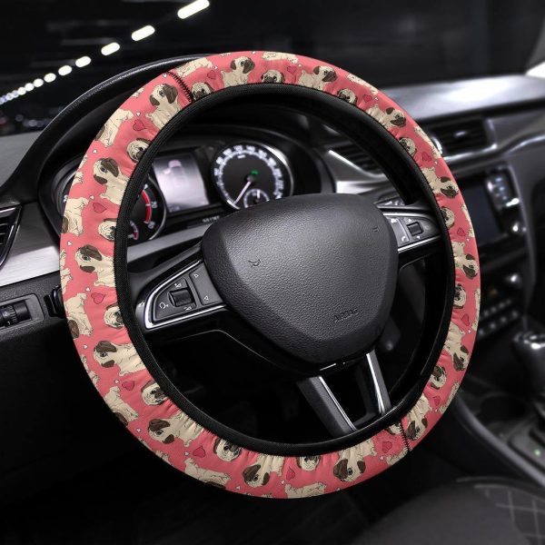 Pug in Pink Anime Steering Wheel Cover