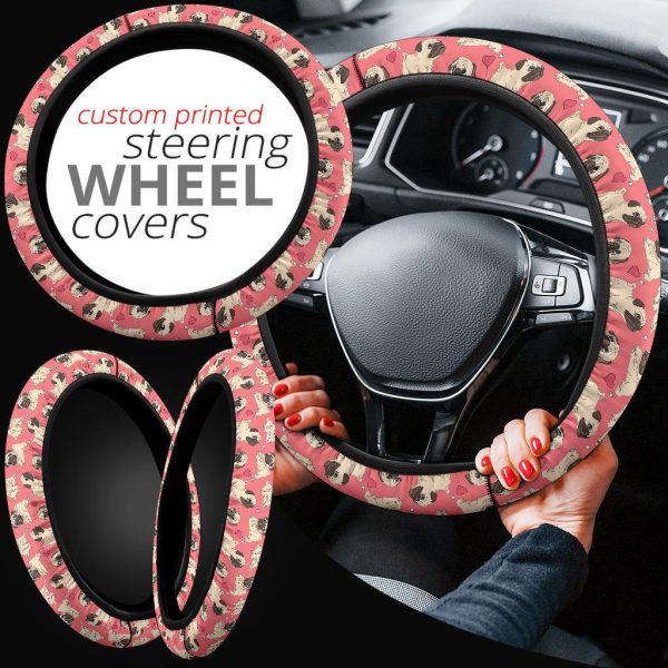 pug in pink anime steering wheel cover oovjr