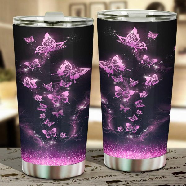 Pink Butterfly Car Tumbler Cup Custom Butterfly Car Accessories