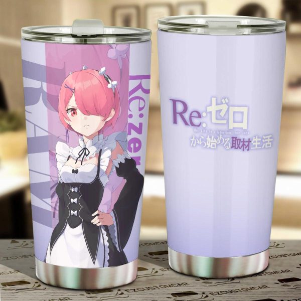 Rem and Ram Car Tumbler Cup Custom Anime ReZero Car Accessories
