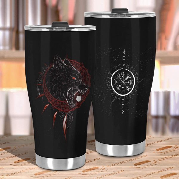 red eyed wolf car tumbler cup custom animal car accessories sklm4