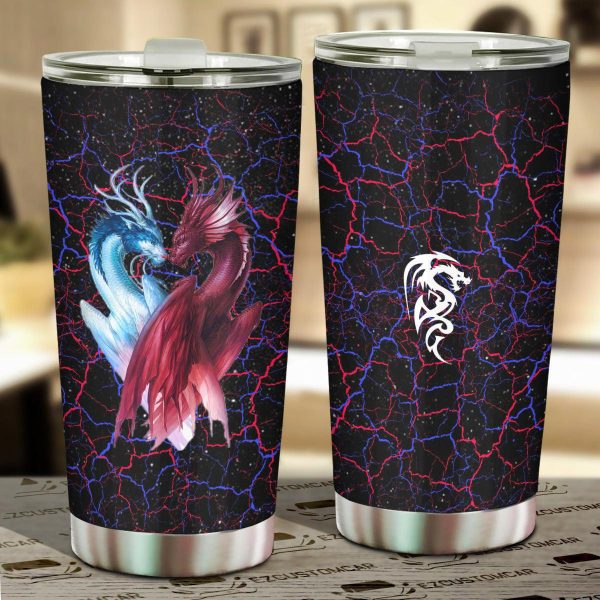 Red x Blue Dragon Car Tumbler Cup Custom Dragon Car Accessories