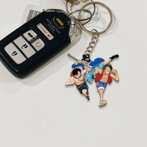 sabo x luffy x ace keychains custom one piece anime car accessories hu5uo