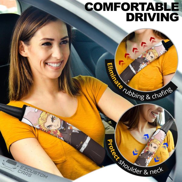 Senjuro Rengoku Demon Slayer Seat Belt Covers Custom Anime Car Accessories