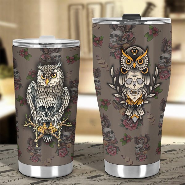 skull and owl car tumbler cup custom owl car accessories nqsmf
