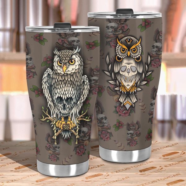 skull and owl car tumbler cup custom owl car accessories xbrvl