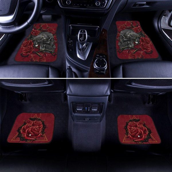 skull and red roses car floor mats lfucq