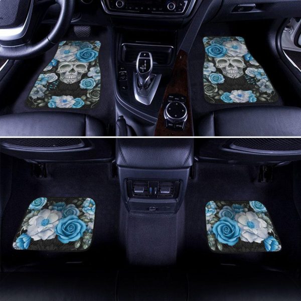 skull flower emerald green car floor mats gvtts