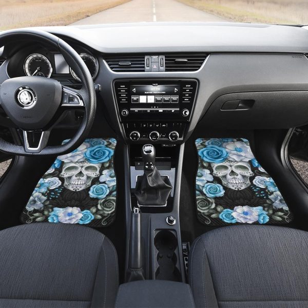 Skull Flower Emerald Green Car Floor Mats