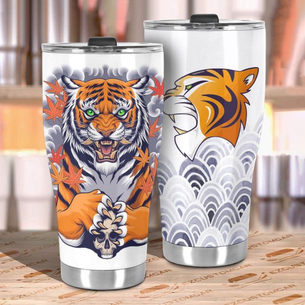 skull x tiger car tumbler cup custom tiger car accessories 7q2l4
