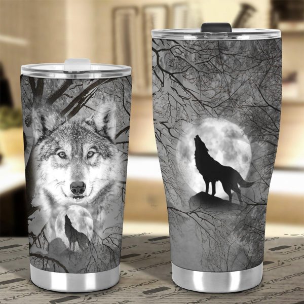 snow wolves car tumbler cup custom animal car accessories josxh
