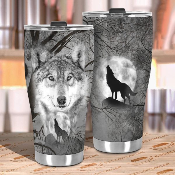 snow wolves car tumbler cup custom animal car accessories qknmo