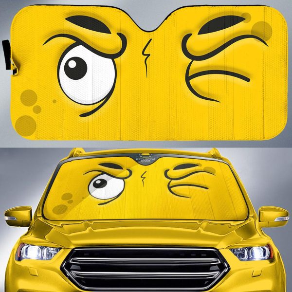 squint cartoon eyes car windshield sunshade atyed