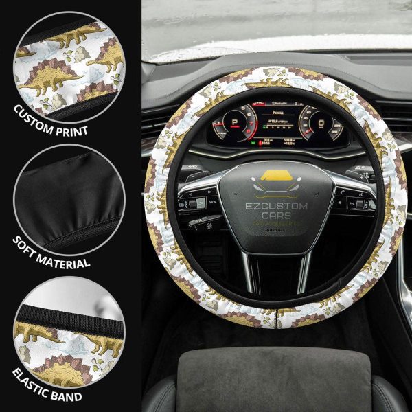 Stegosaurus Pattern Anime Steering Wheel Cover Custom Dinosaur Car Accessories