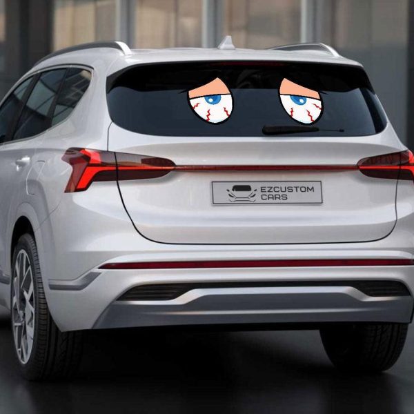 stressed cartoon eyes car sticker 2xoph