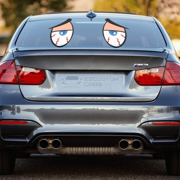 stressed cartoon eyes car sticker qfjgm