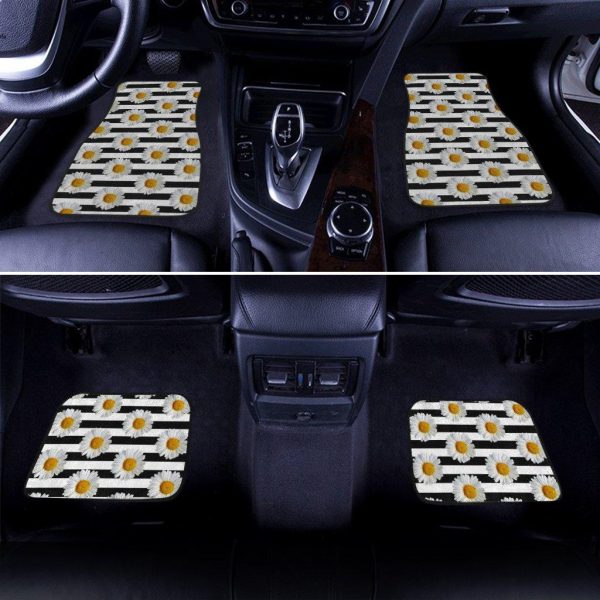 sunflowers line car floor mats custom black and white pattern print dmvgn