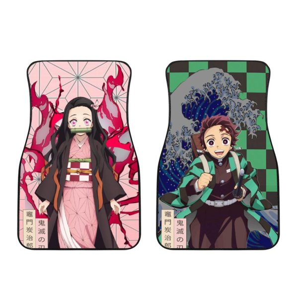 tanjiro x nezuko car accessories demon slayers car mats anime car decoration 5xkup
