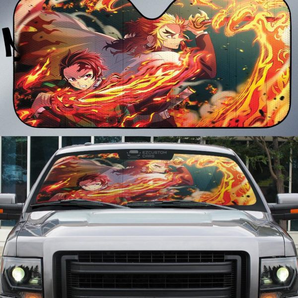 Tanjiro x Rengoku Car Sun Shade Custom Demon Slayer Anime Car Accessories Tanjiro x Rengoku Car Sun Shade Custom Demon Slayer Anime Car Accessories