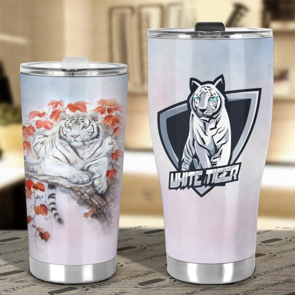 white tiger car tumbler cup custom tiger car accessories 14jo4