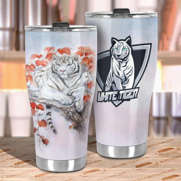 white tiger car tumbler cup custom tiger car accessories aycbm