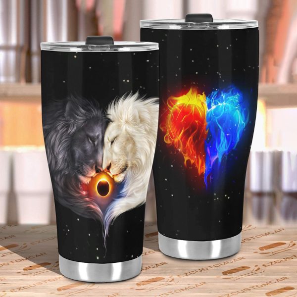 white x black lion car tumbler cup custom lion car accessories lh8lf