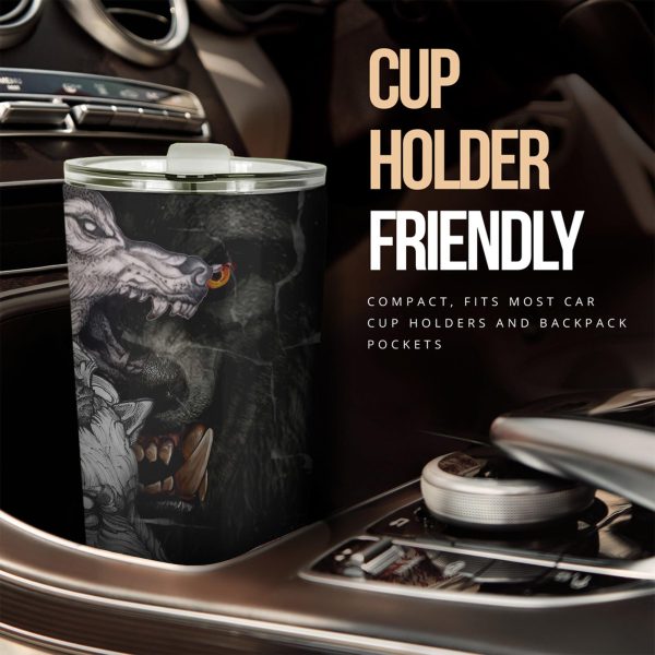 wolf fight car tumbler cup custom animal car accessories y9ixj