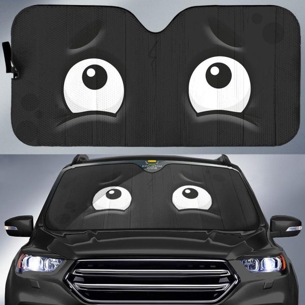 worried cartoon eyes car windshield sun shade 5p2c1